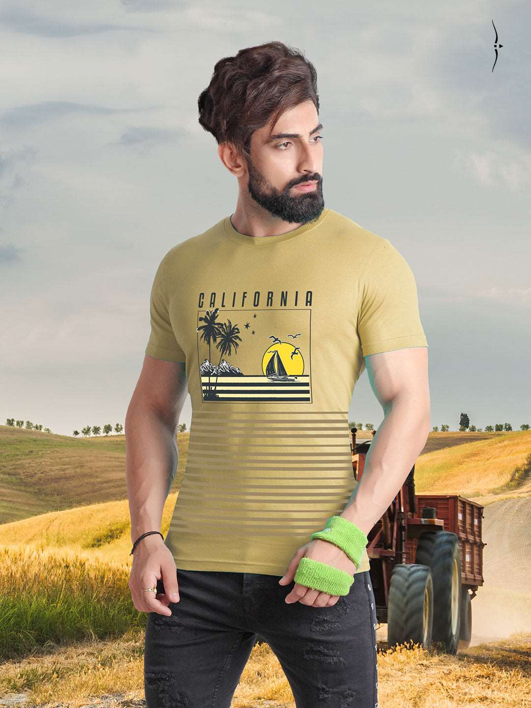 essa casual round neck t-shirt for men light yellow colour