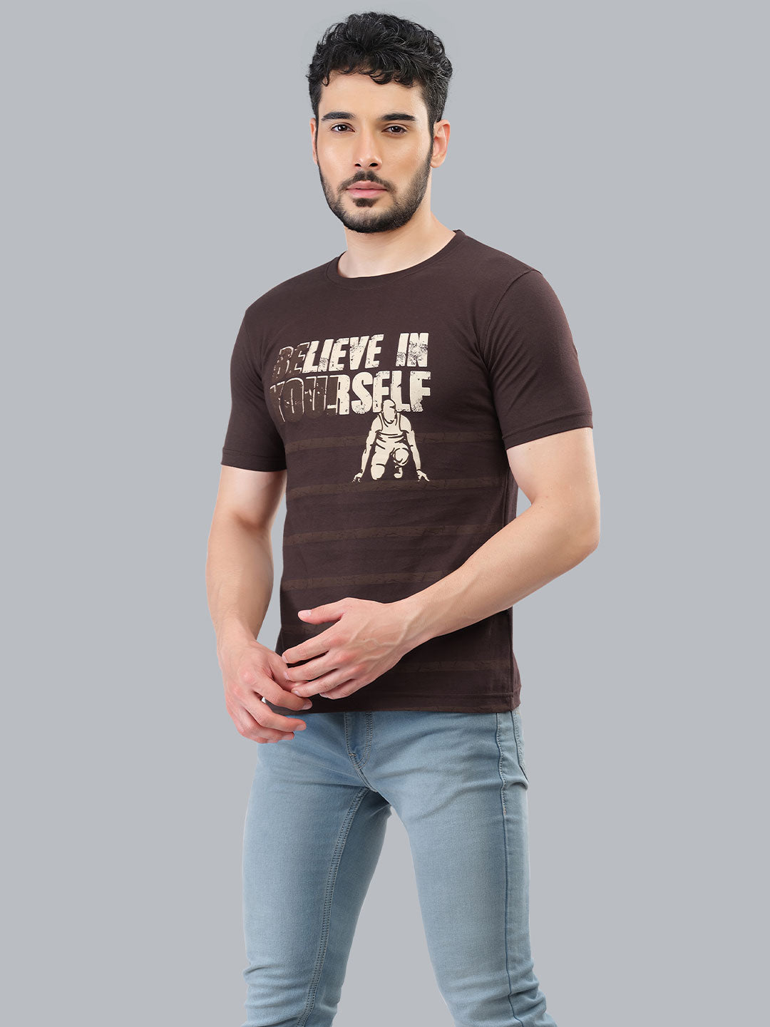 essa casual roundneck t-shirt dark brown colour for men