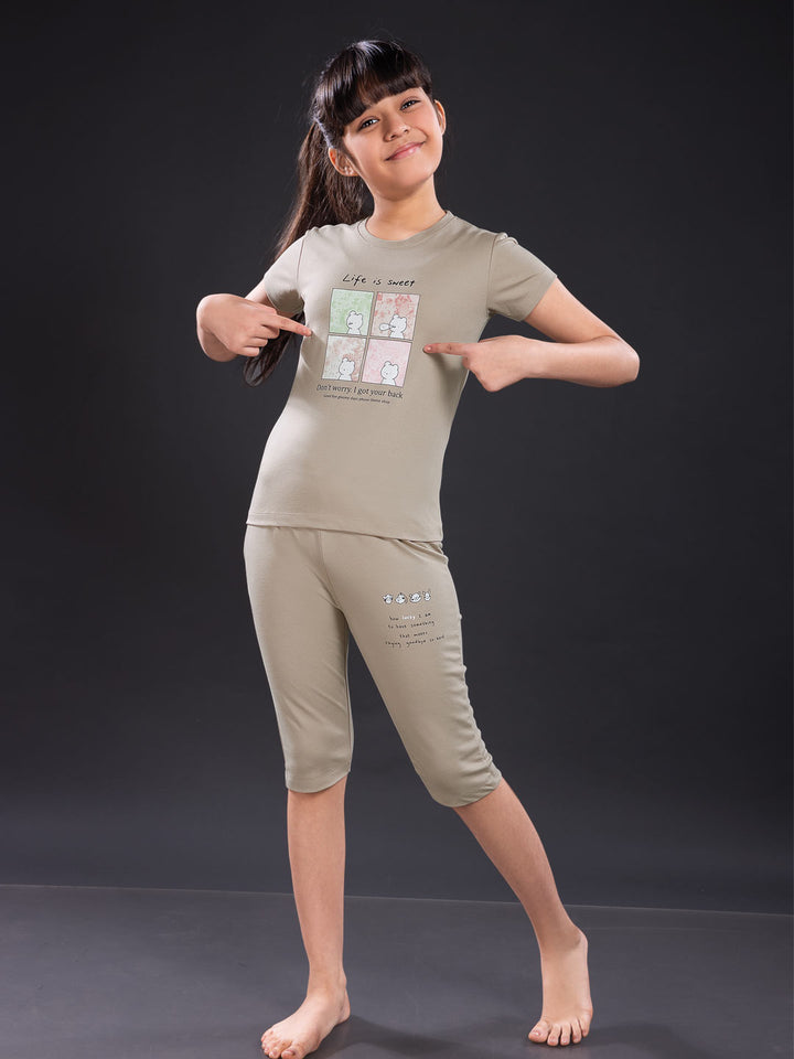 fg g-3767 girls printed 3/4th set color sorrel brown