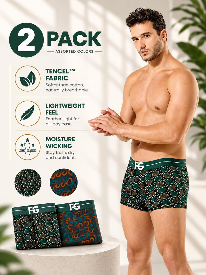 Men TENCEL™ Lycra Micro Modal Printed Trunks FG-3025 (Pack Of 2)