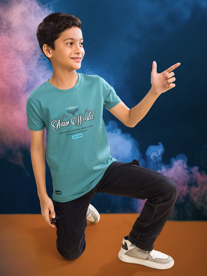 printed round neck t-shirt for boys #color_bondi-blue