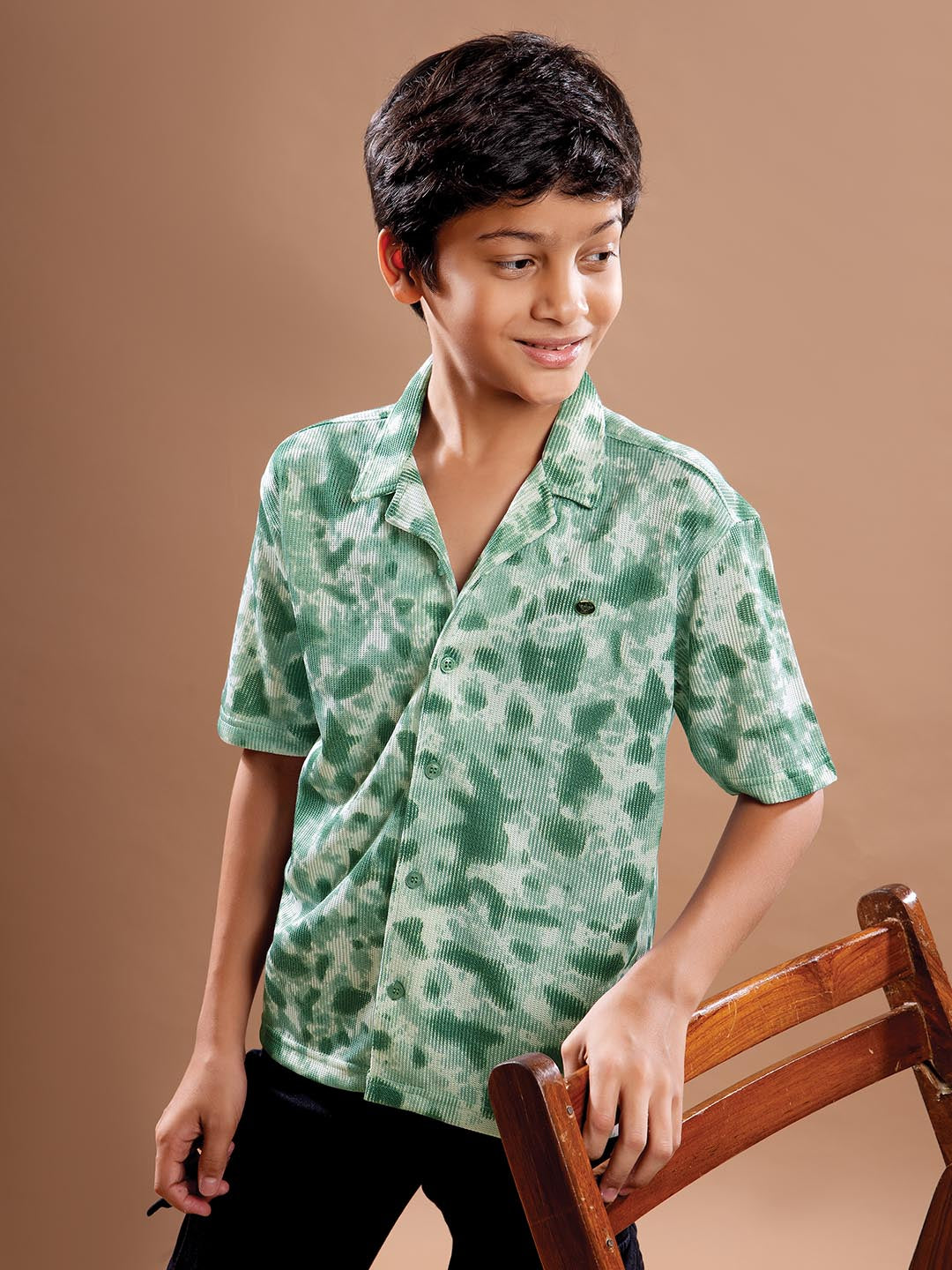 B-3790 collar printed half sleeve shirts for boys #color_teal-green
