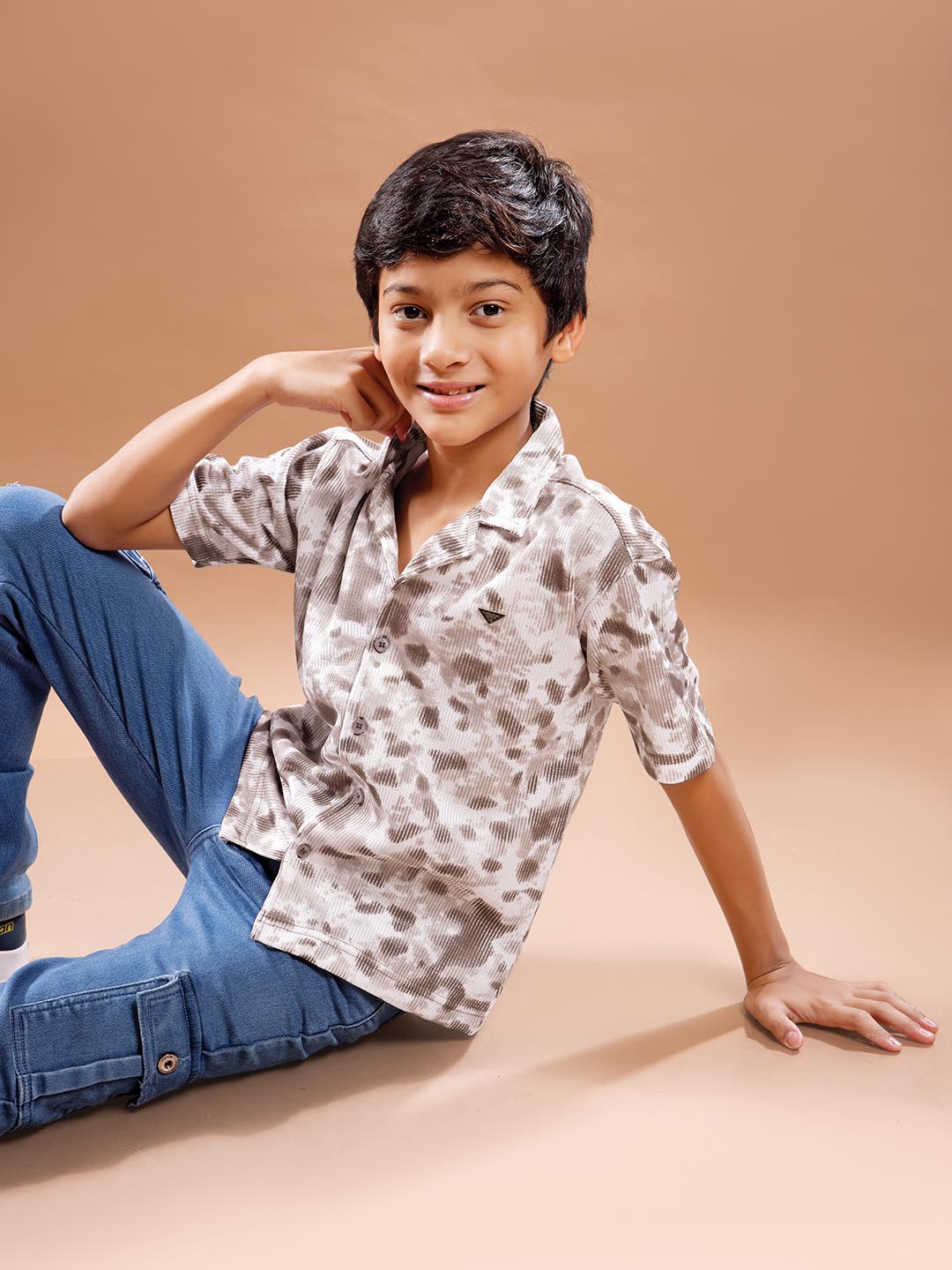 B-3790 collar printed half sleeve shirts for boys #color_pale-brown