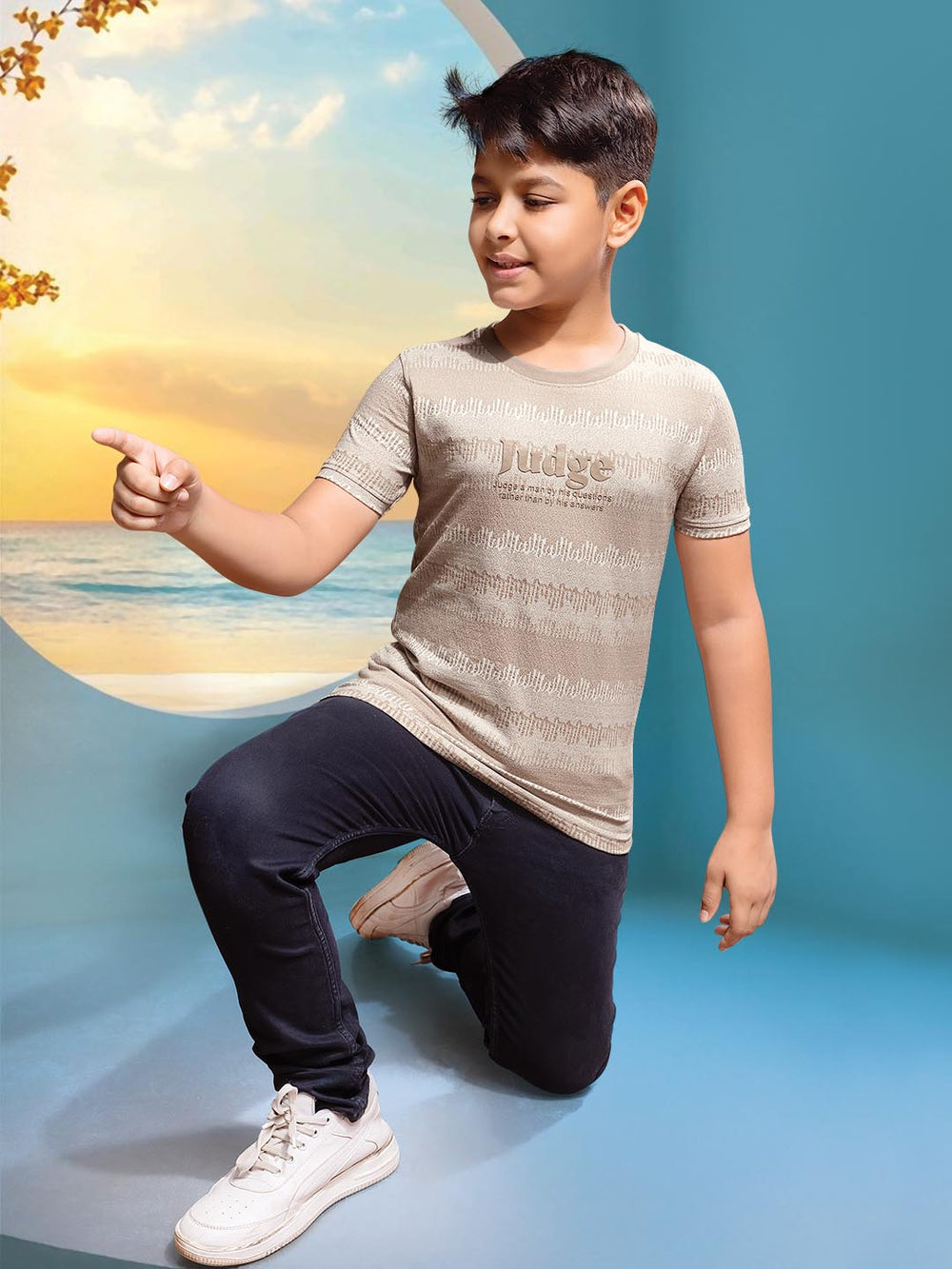 boys printed round neck t-shirt #color_almond