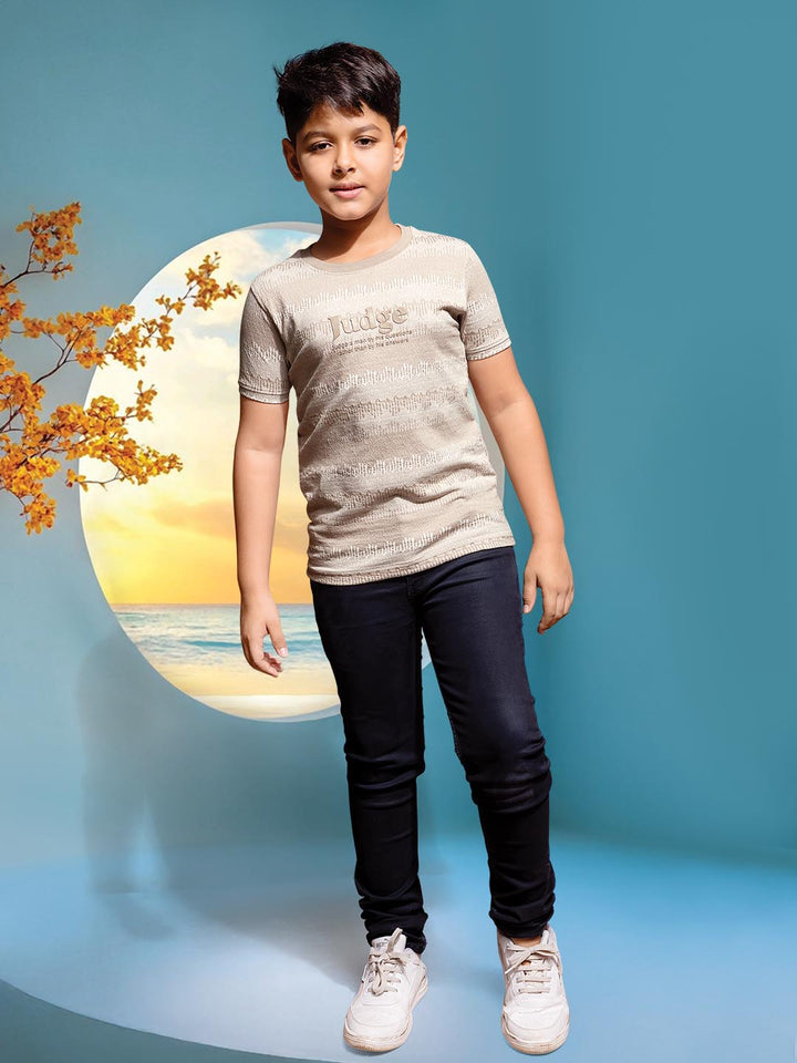 boys printed round neck t-shirt #color_almond