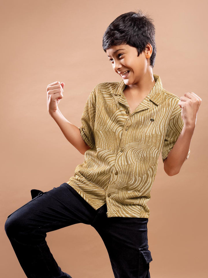 B-3790 collar printed half sleeve shirts for boys #color_harvest-gold