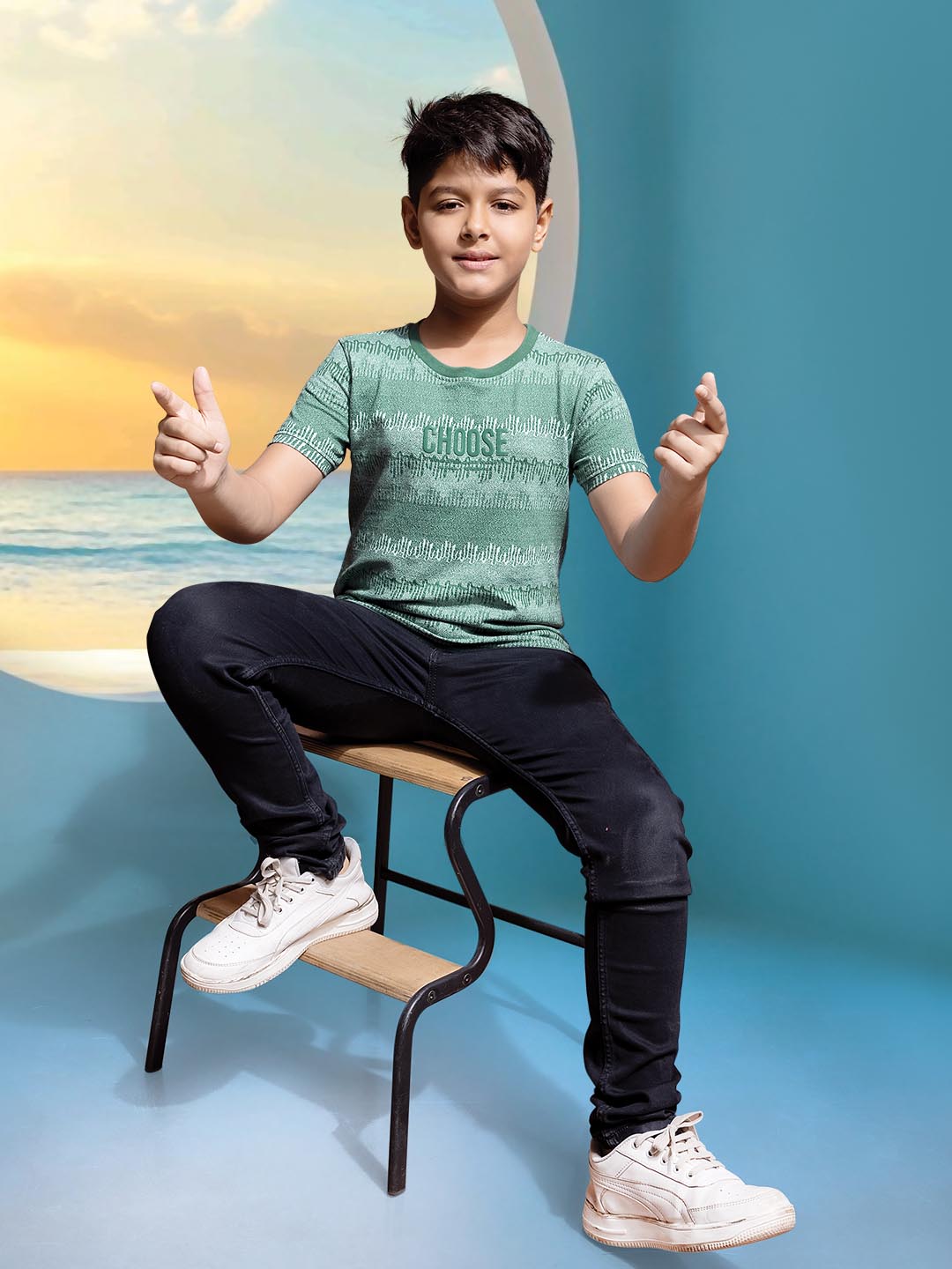 boys printed round neck t-shirt #color_mint