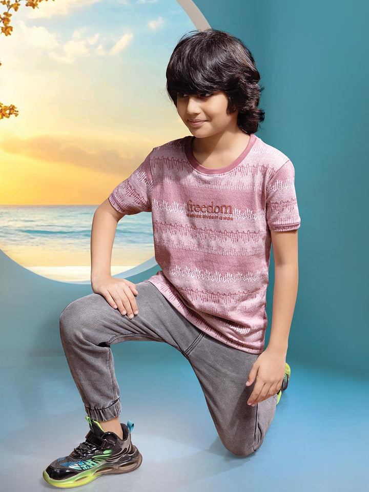 boys printed round neck t-shirt #color_dusty-pink