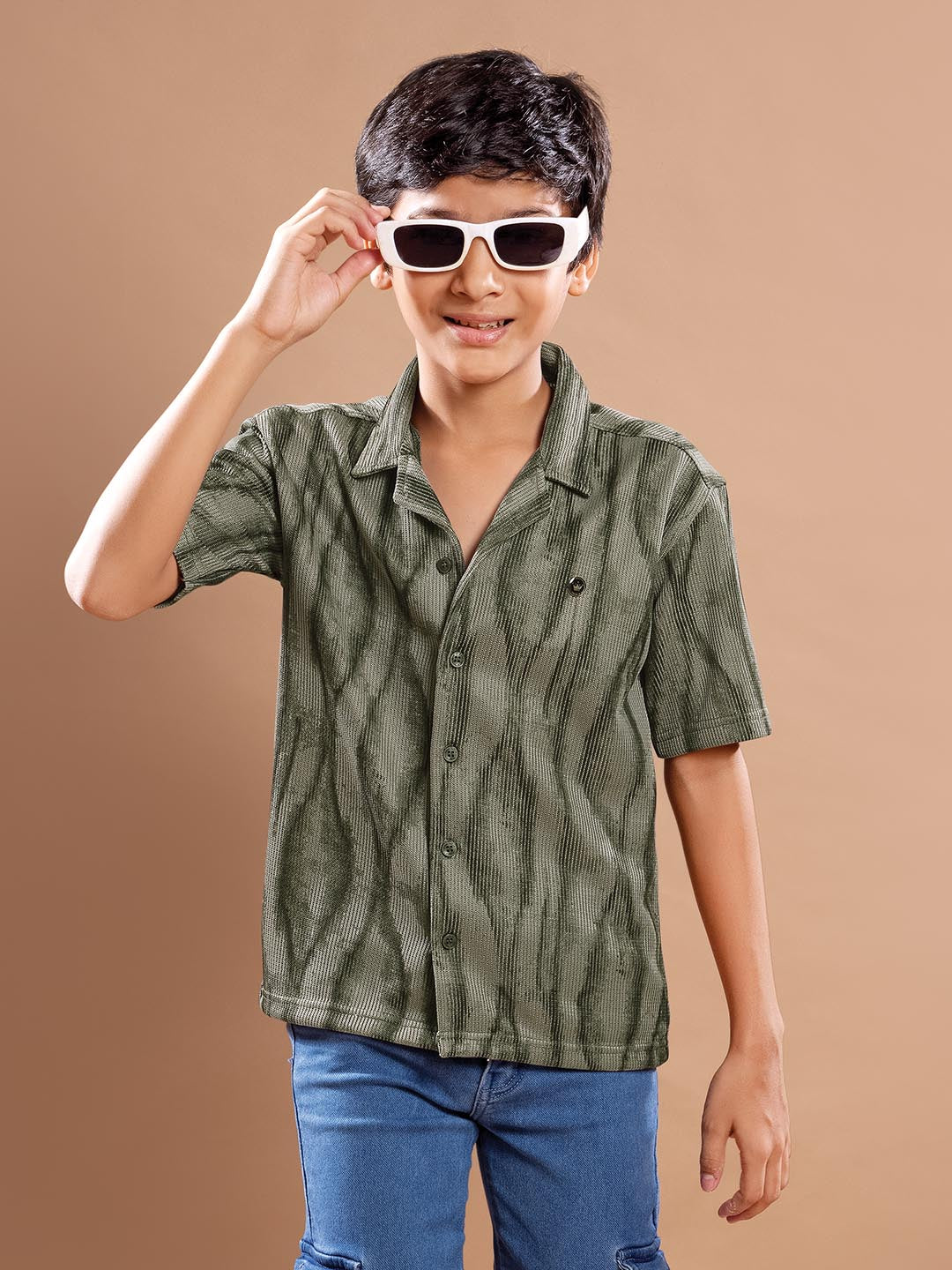 B-3790 collar printed half sleeve shirts for boys #color_rifle-green