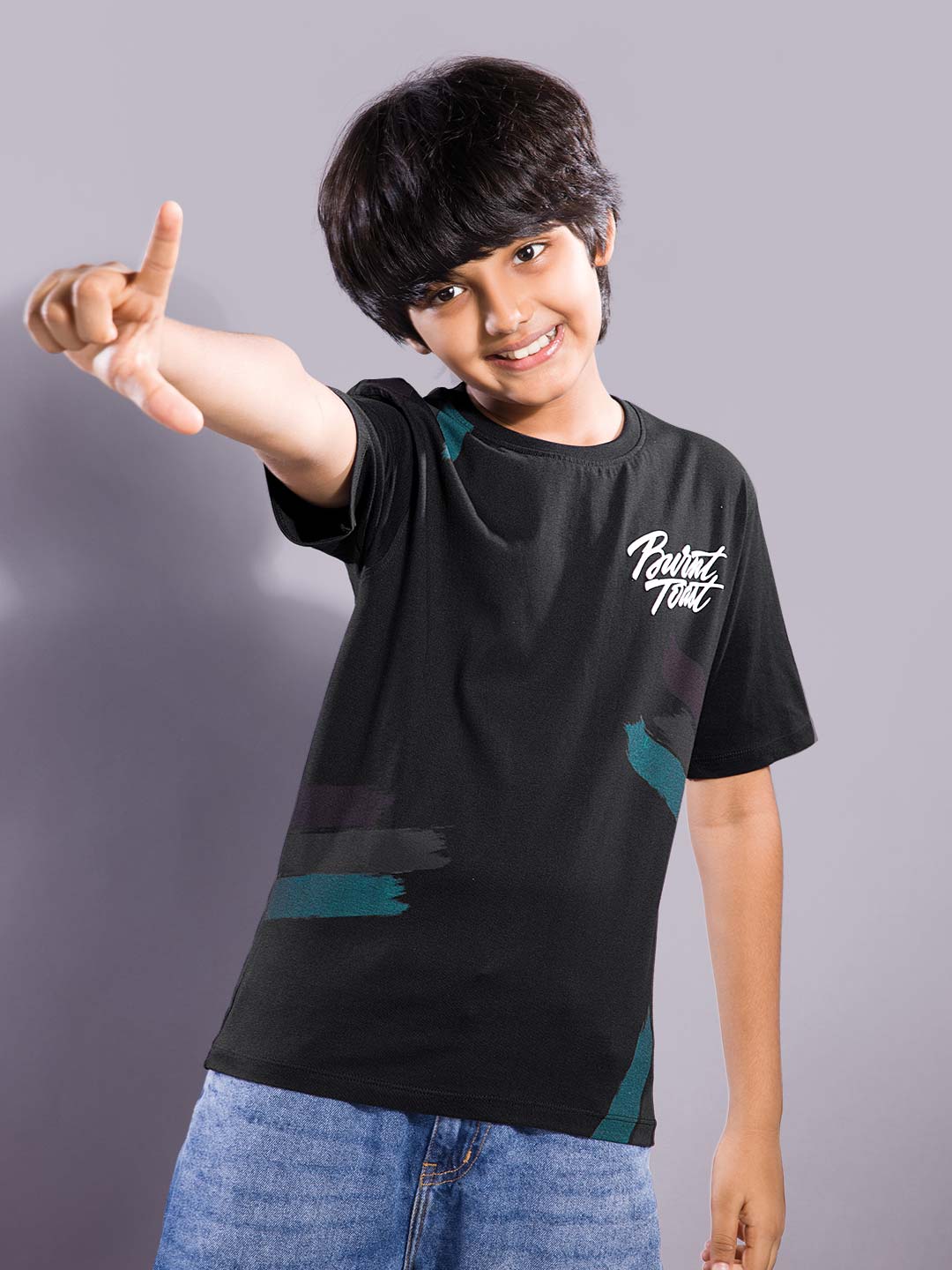 boys printed down shoulder t-shirt #color_black