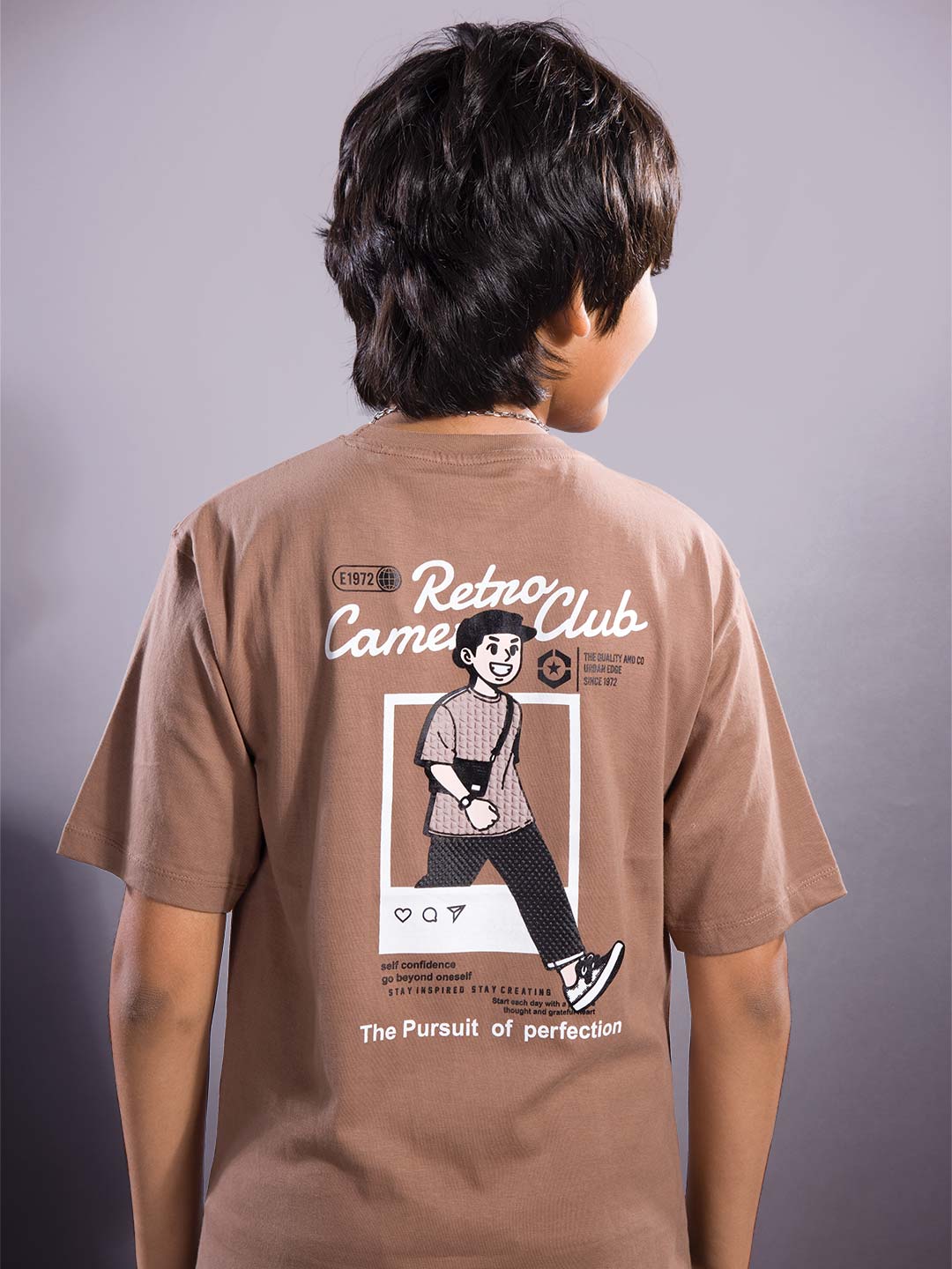 boys printed down shoulder t-shirt #color_pale-brown