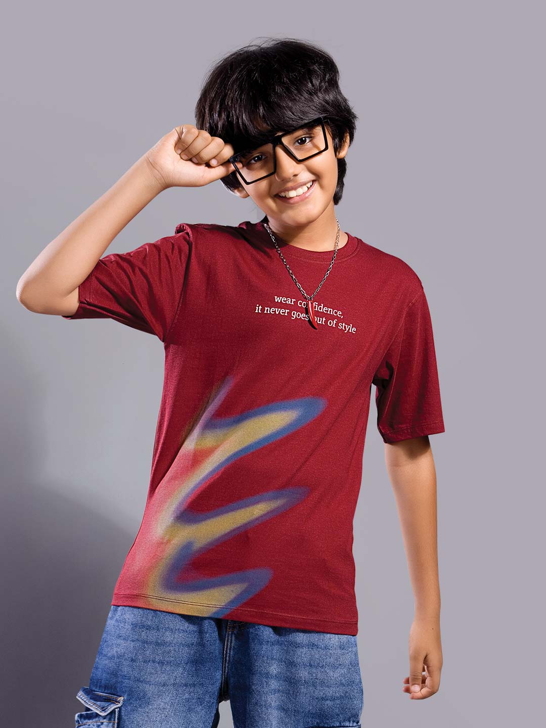 boys printed down shoulder t-shirt #color_merlot