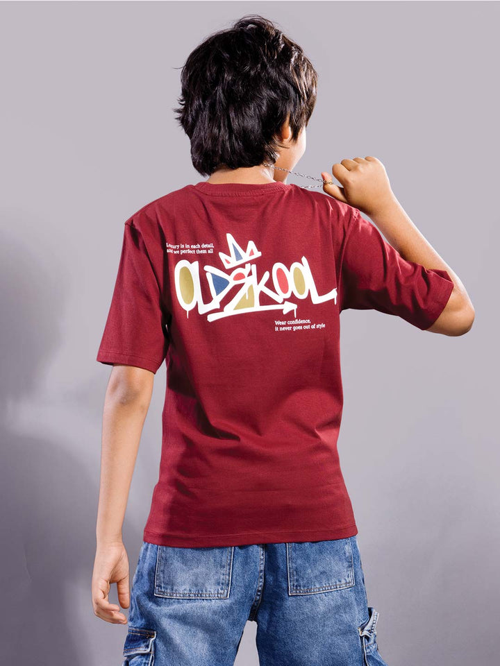 boys printed down shoulder t-shirt #color_merlot