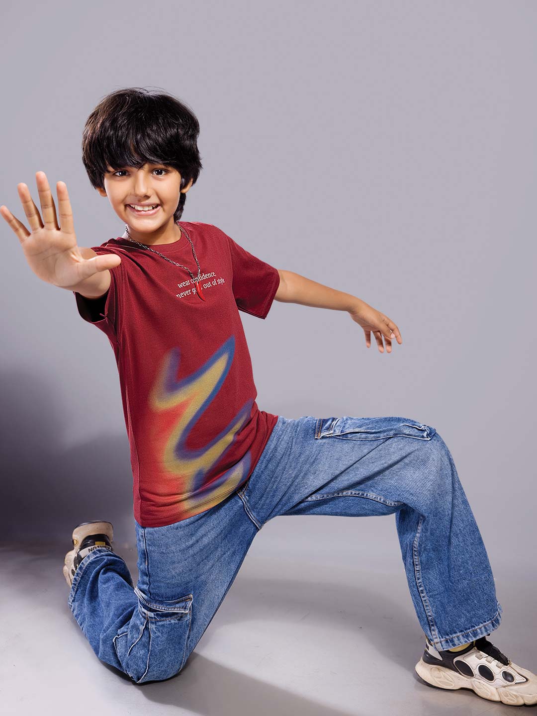 boys printed down shoulder t-shirt #color_merlot