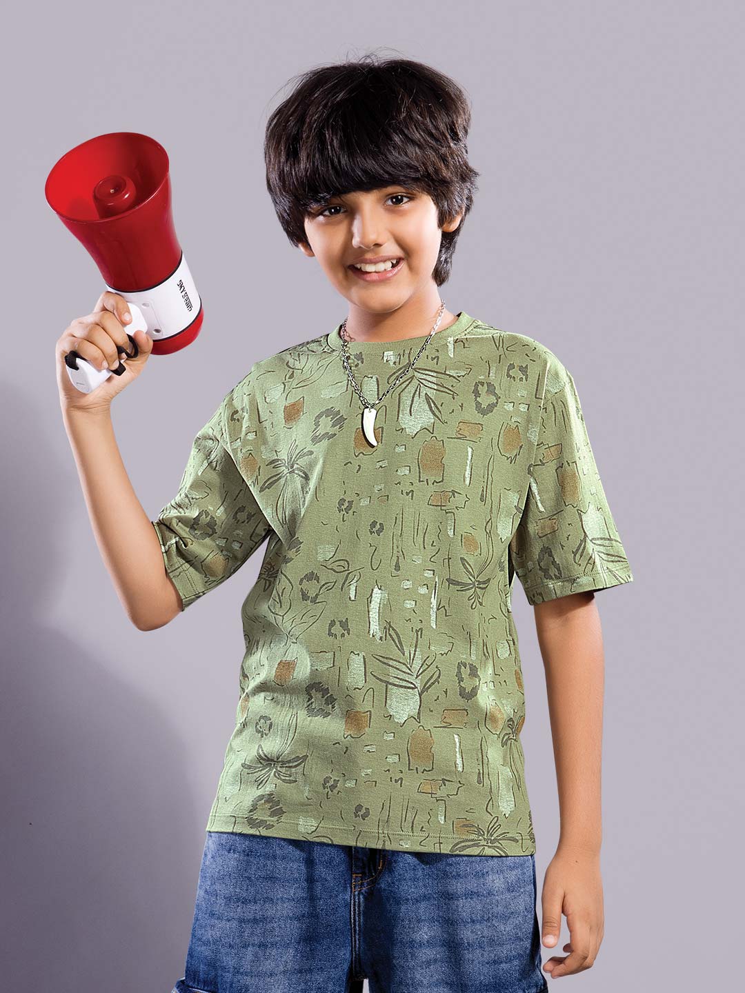 boys printed down shoulder t-shirt #color_sage-green