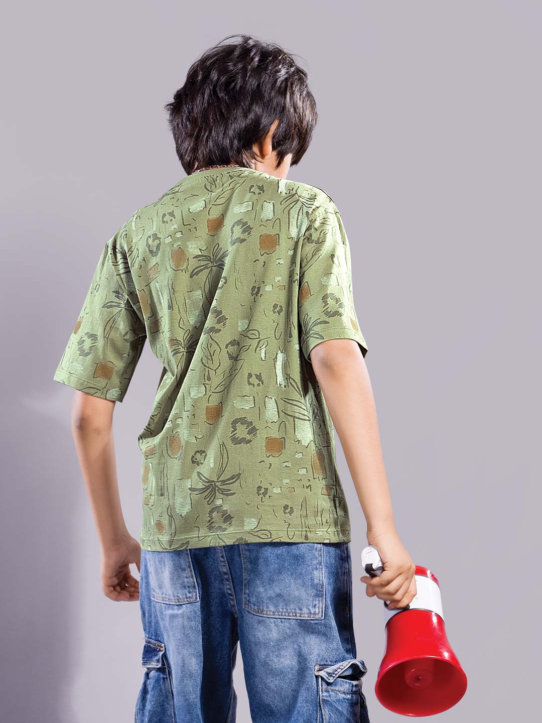 boys printed down shoulder t-shirt #color_sage-green