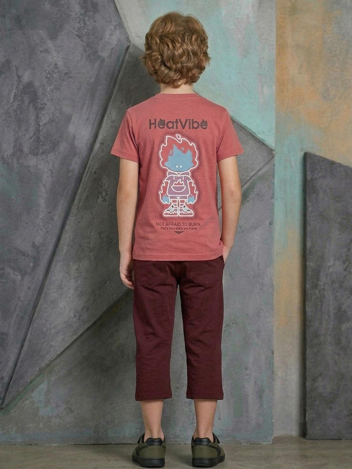Boys printed half sleeve T-shirt with 3/4 pants set mandy back view