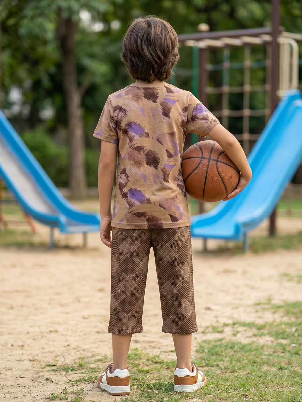 Sprit boys printed half sleeve 3/4th set color coffee