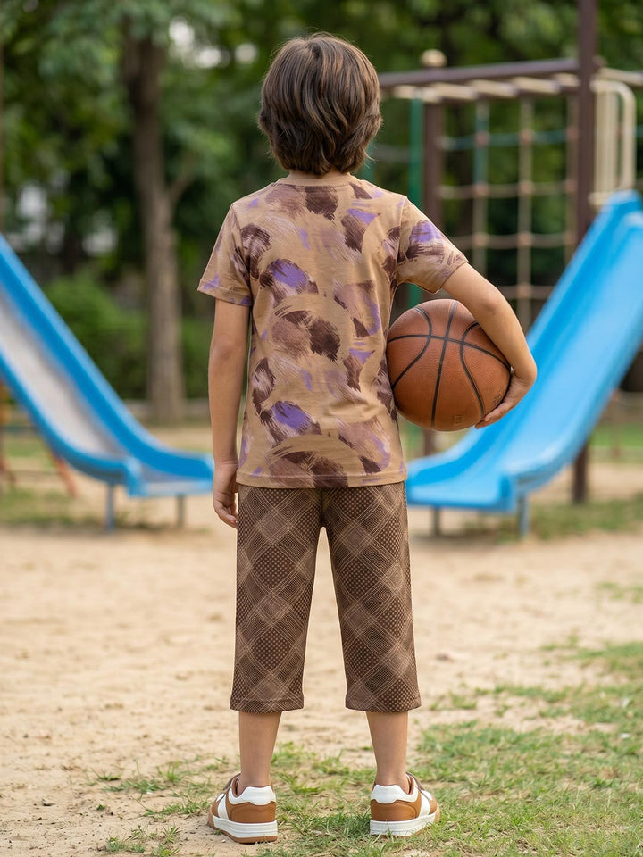 Sprit boys printed half sleeve 3/4th set color coffee