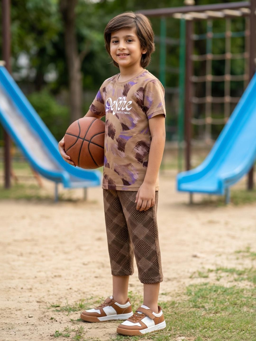 Sprit boys printed half sleeve 3/4th set color coffee
