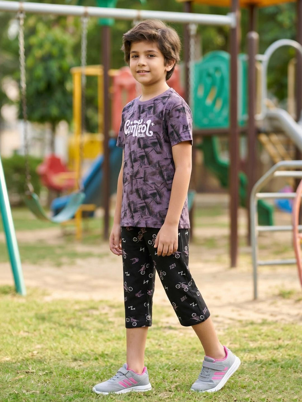 Sprit boys printed half sleeve 3/4th set color old lavender