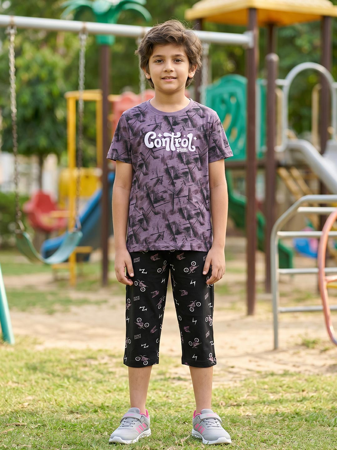 Sprit boys printed half sleeve 3/4th set color old lavender