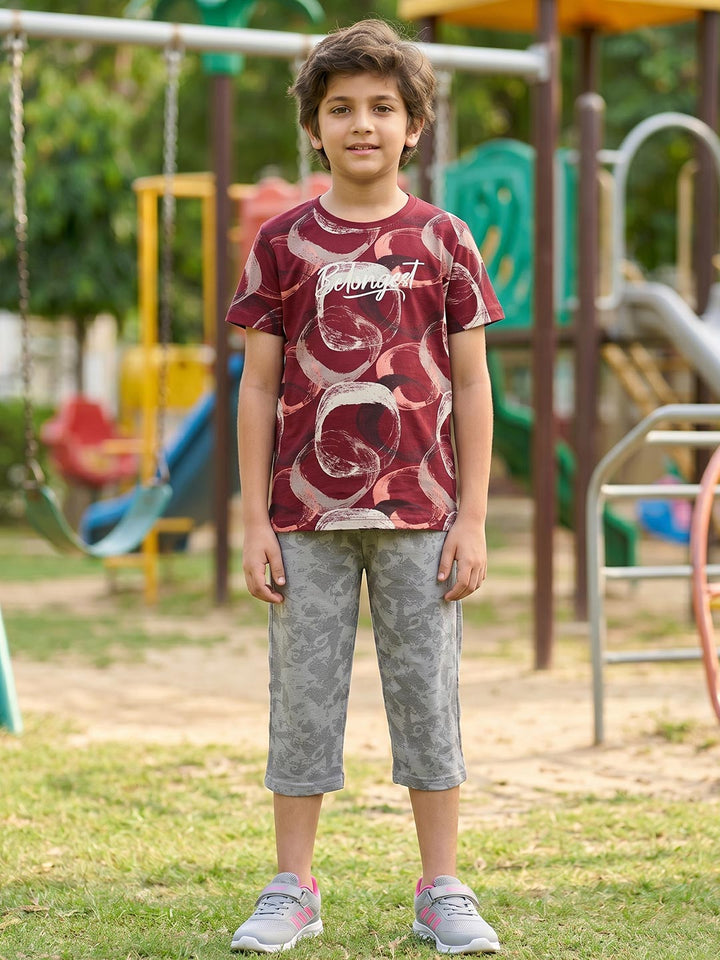 Sprit boys printed half sleeve 3/4th set color maroon