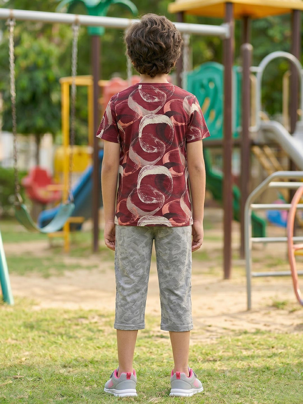 Sprit boys printed half sleeve 3/4th set color maroon