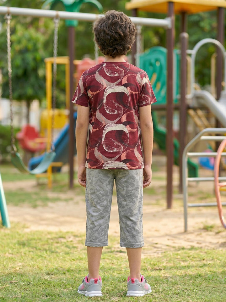 Sprit boys printed half sleeve 3/4th set color maroon