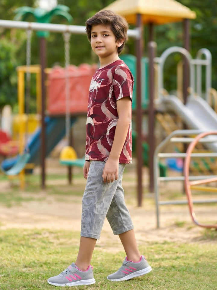Sprit boys printed half sleeve 3/4th set color maroon