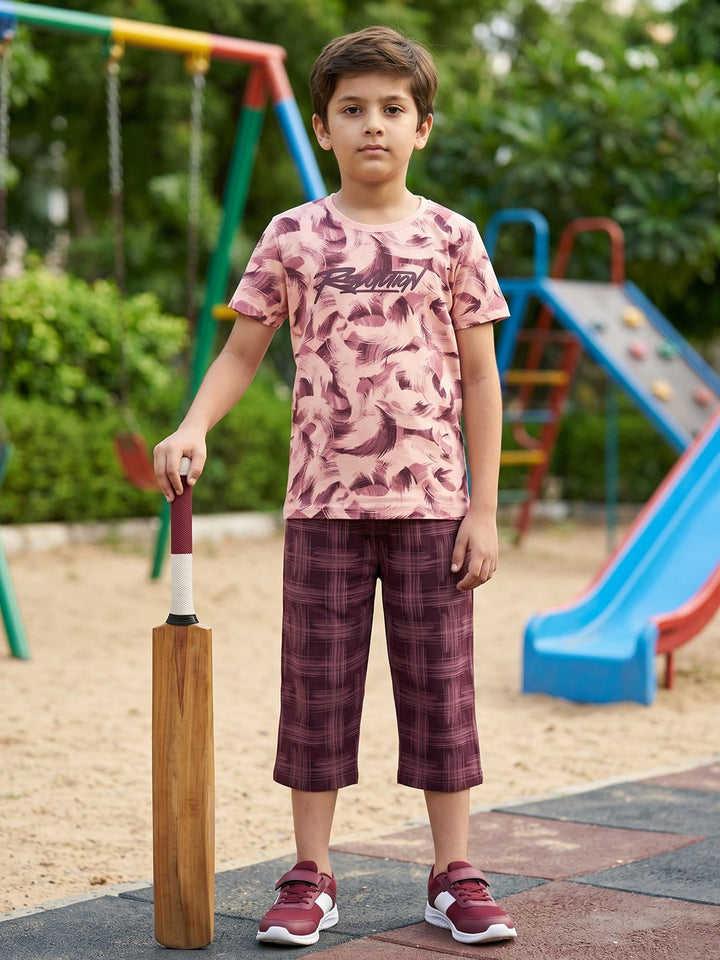 Sprit boys printed half sleeve 3/4th set color melon
