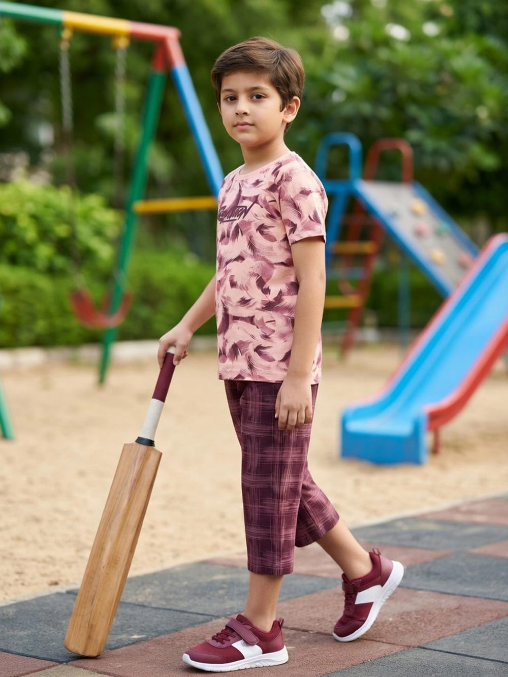 Sprit boys printed half sleeve 3/4th set color melon