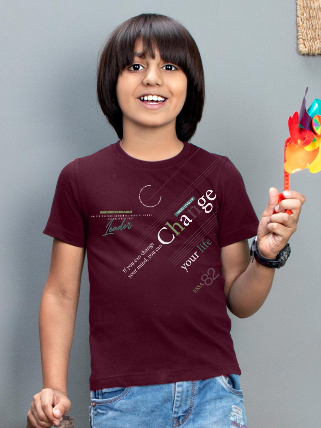 printed round neck t-shirt for boys half sleeve #color_maroon