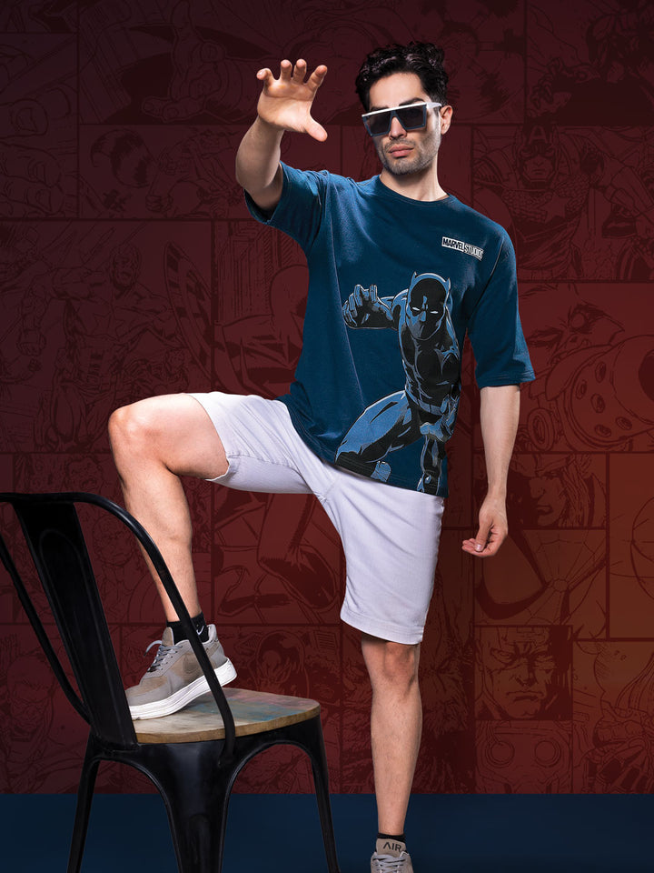 marvel avengers printed down shoulder t-shirt for men color astronaut blue