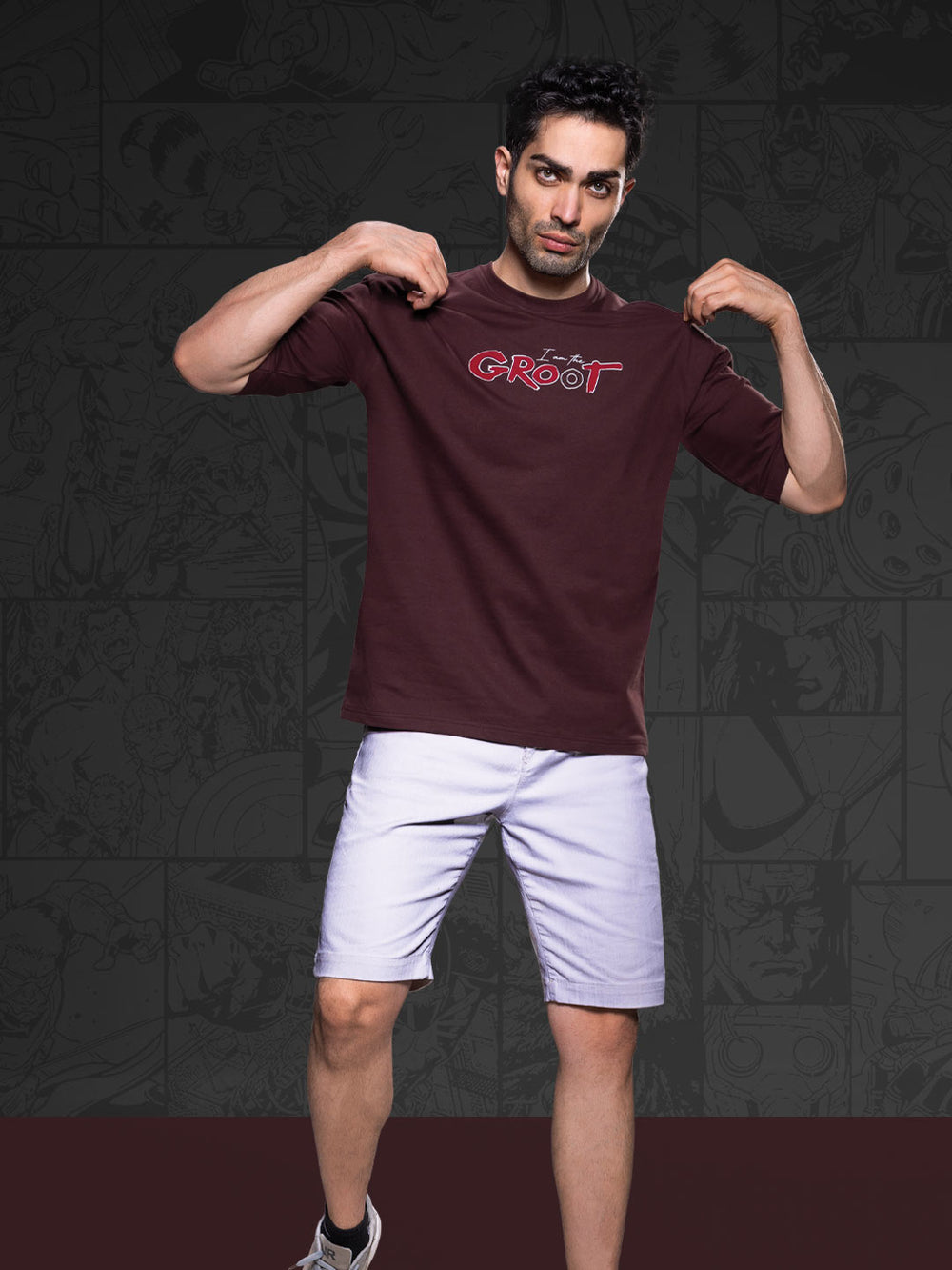 marvel avengers printed down shoulder t-shirt for men color maroon