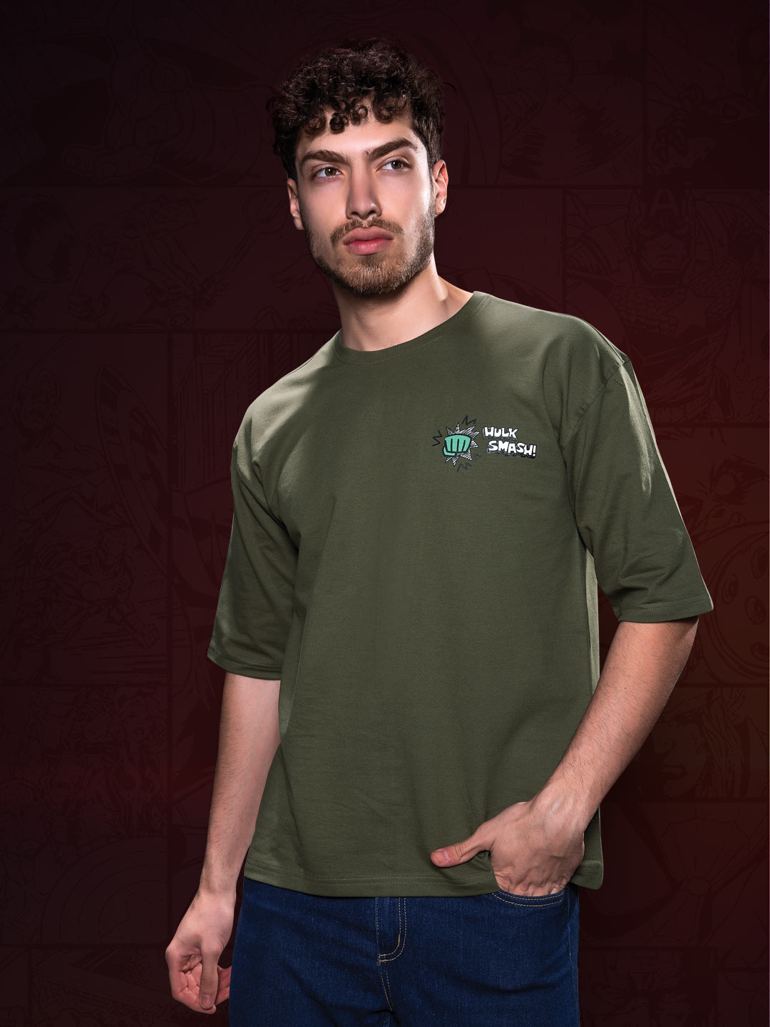 marvel avengers printed down shoulder t-shirt for men color cactus