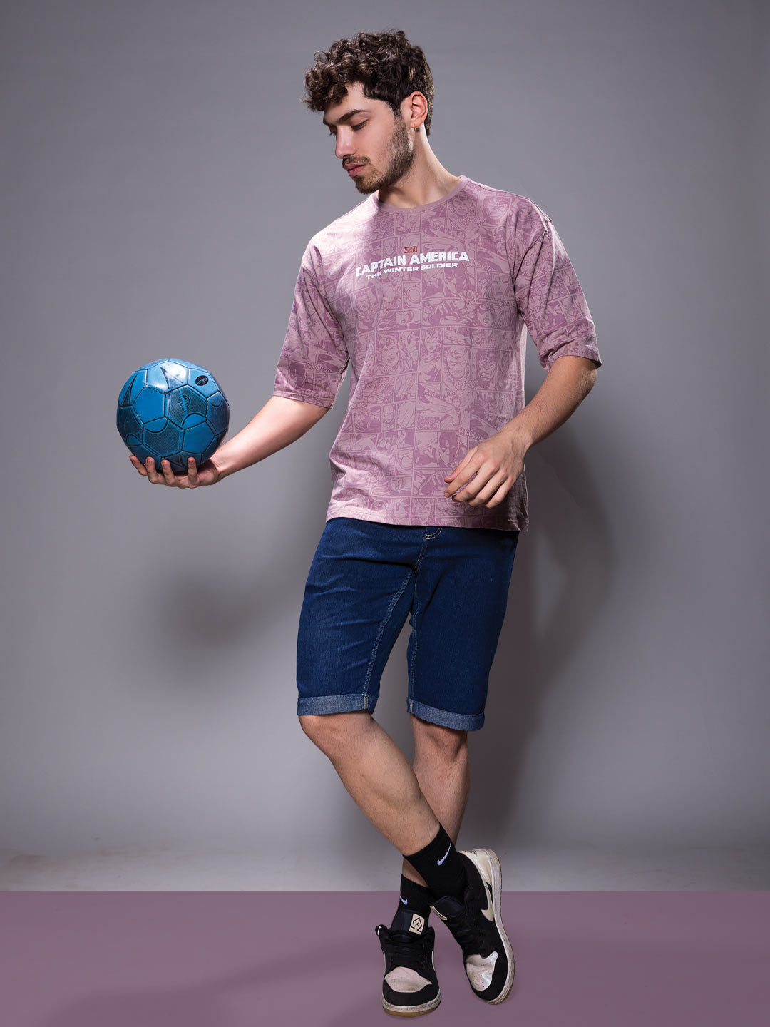 marvel avengers printed down shoulder t-shirt for men color london hue