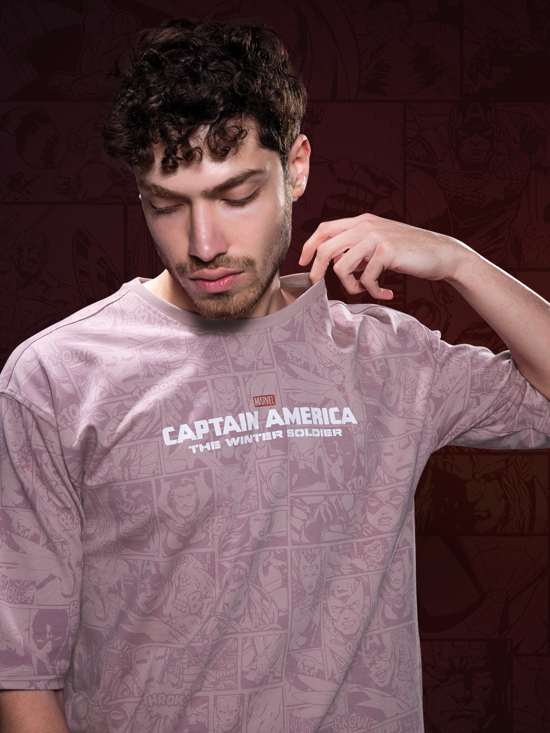 marvel avengers printed down shoulder t-shirt for men color london hue