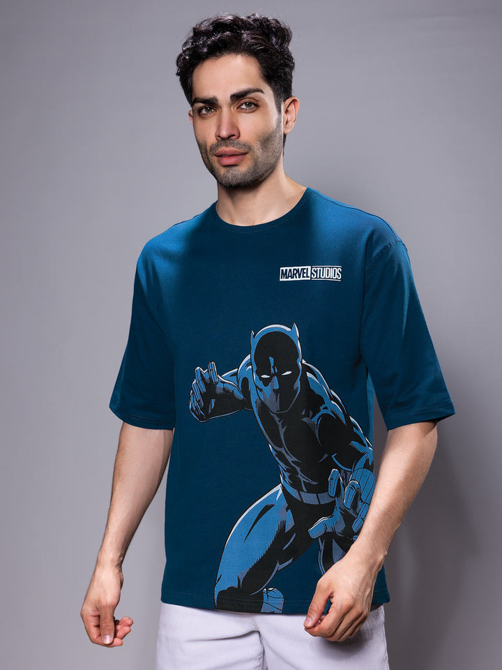 marvel avengers printed down shoulder t-shirt for men color astronaut blue