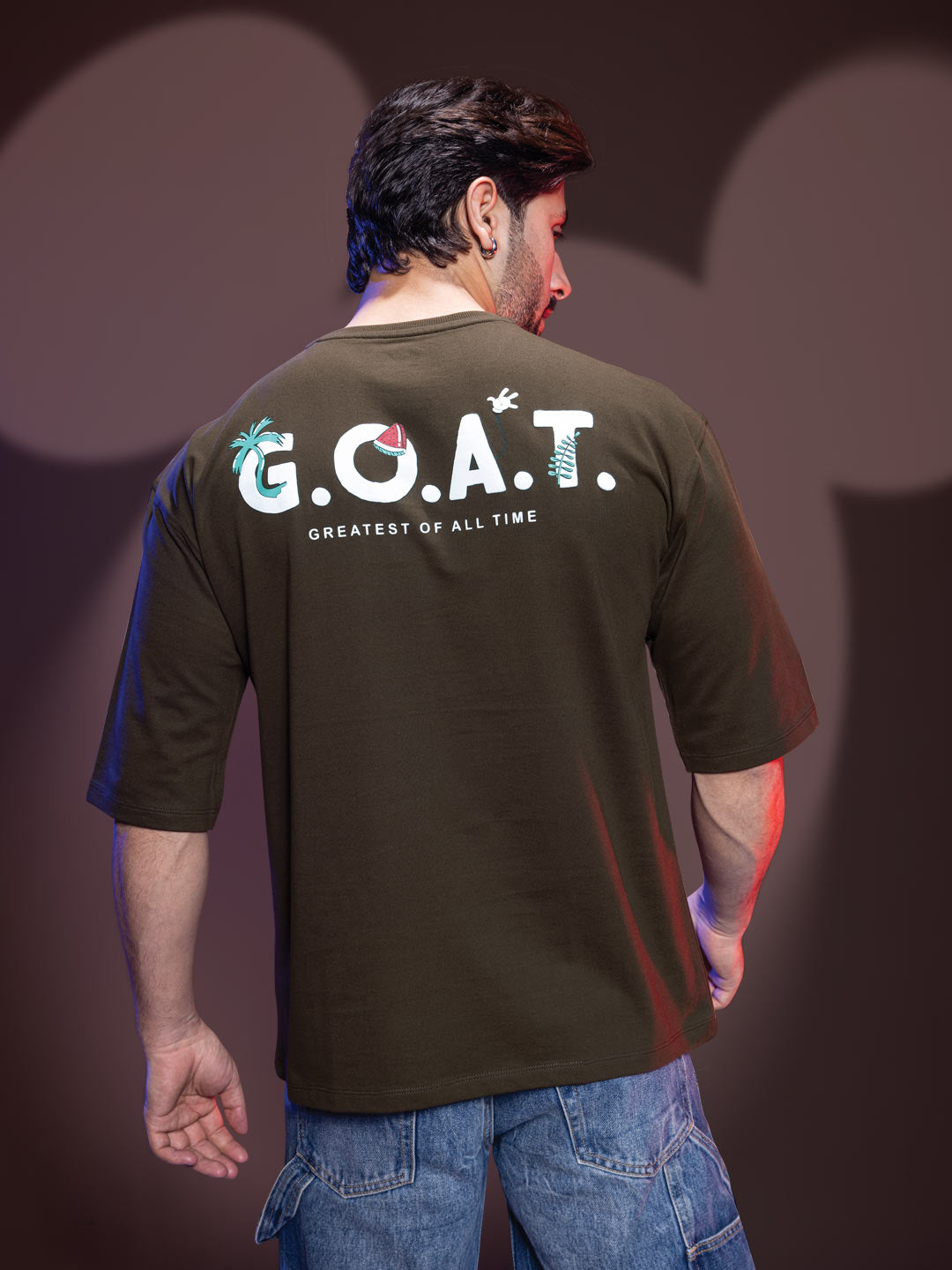 Disney printed down shoulder T-shirt for men color bistre