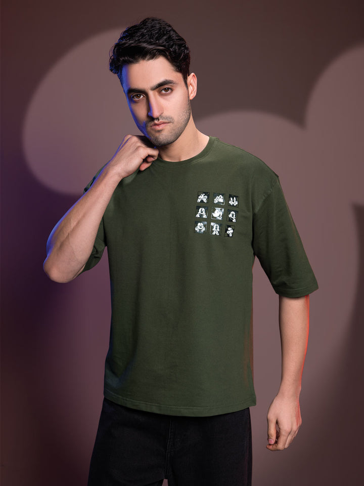 Disney printed down shoulder T-shirt for men color rifle green