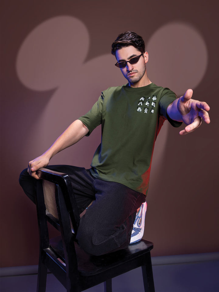 Disney printed down shoulder T-shirt for men color rifle green