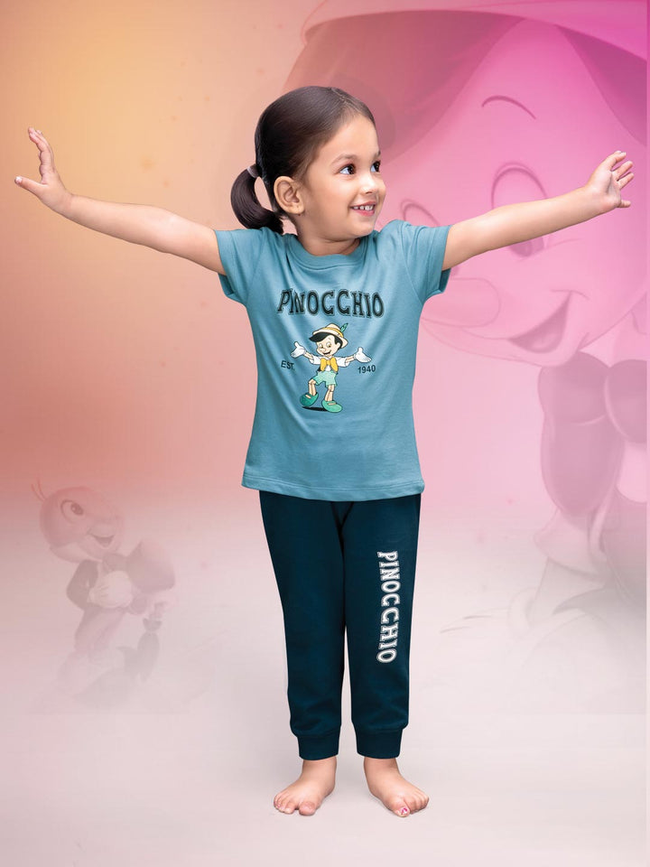 printed full pant set for baby girl color bondi blue