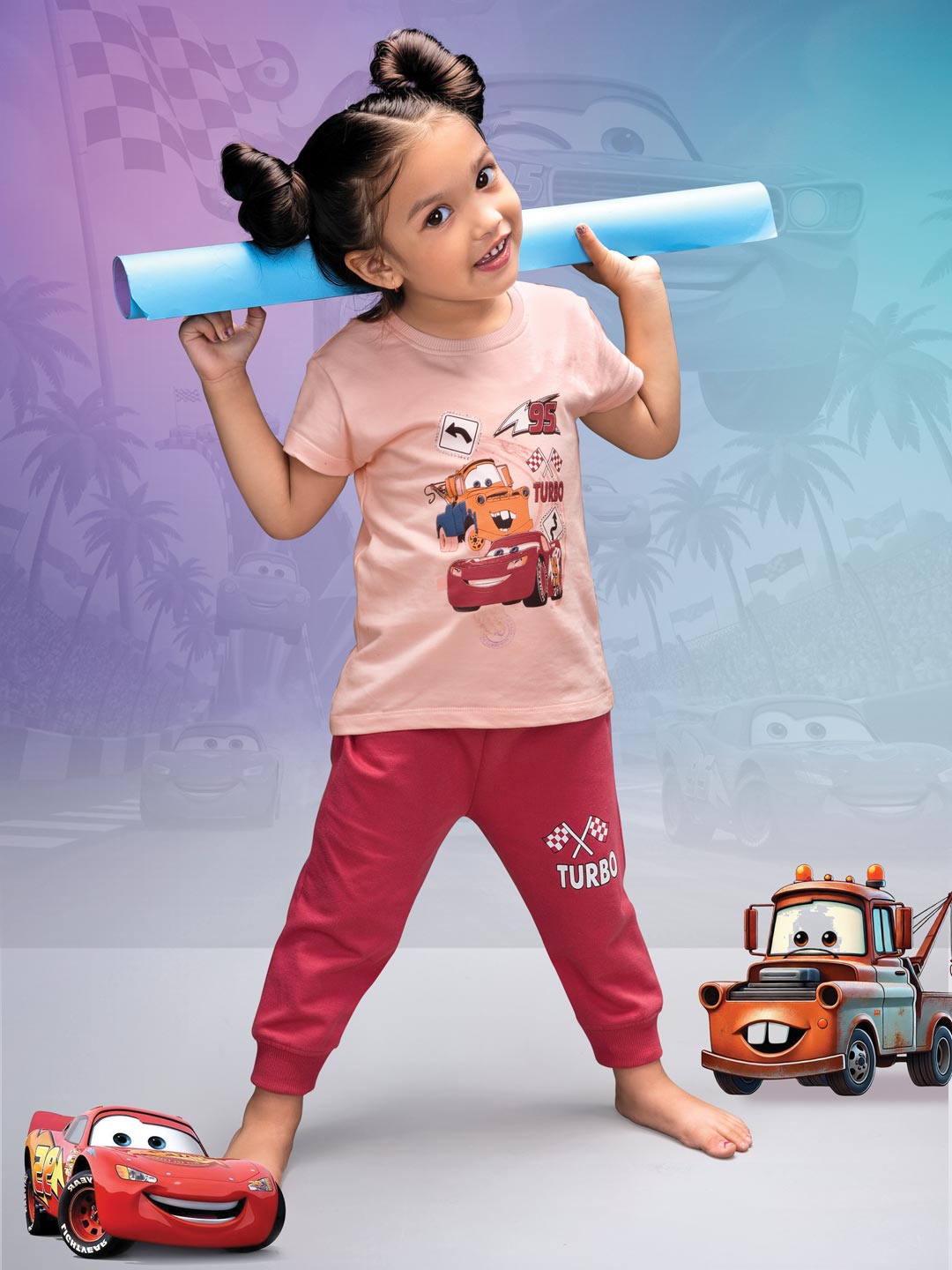 printed full pant set for baby girl color melon