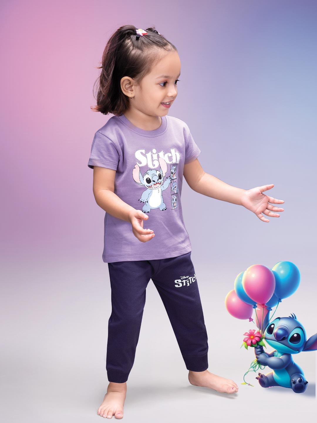 printed full pant set for baby girl color blue haze