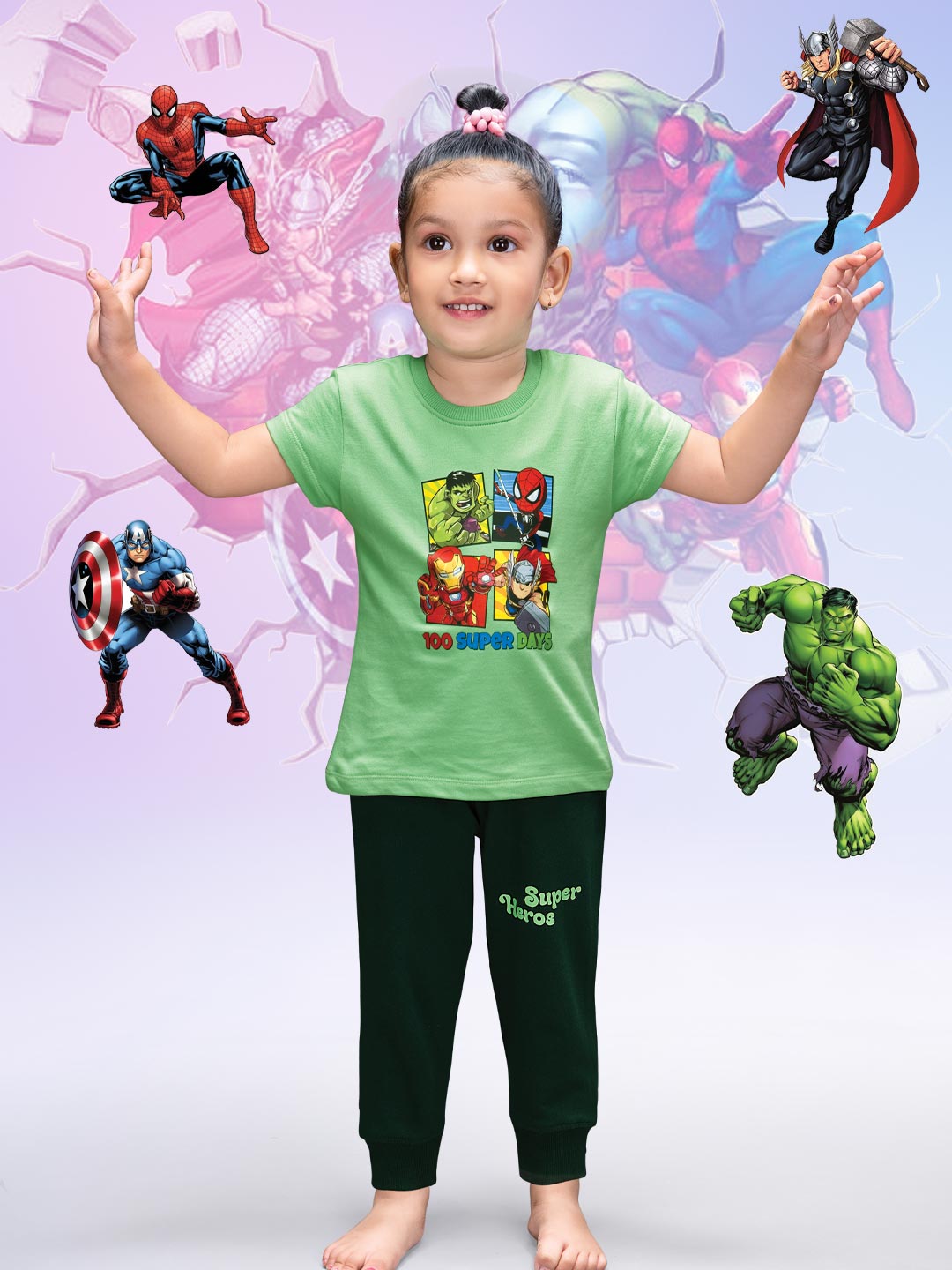 printed full pant set for baby girl color frog green