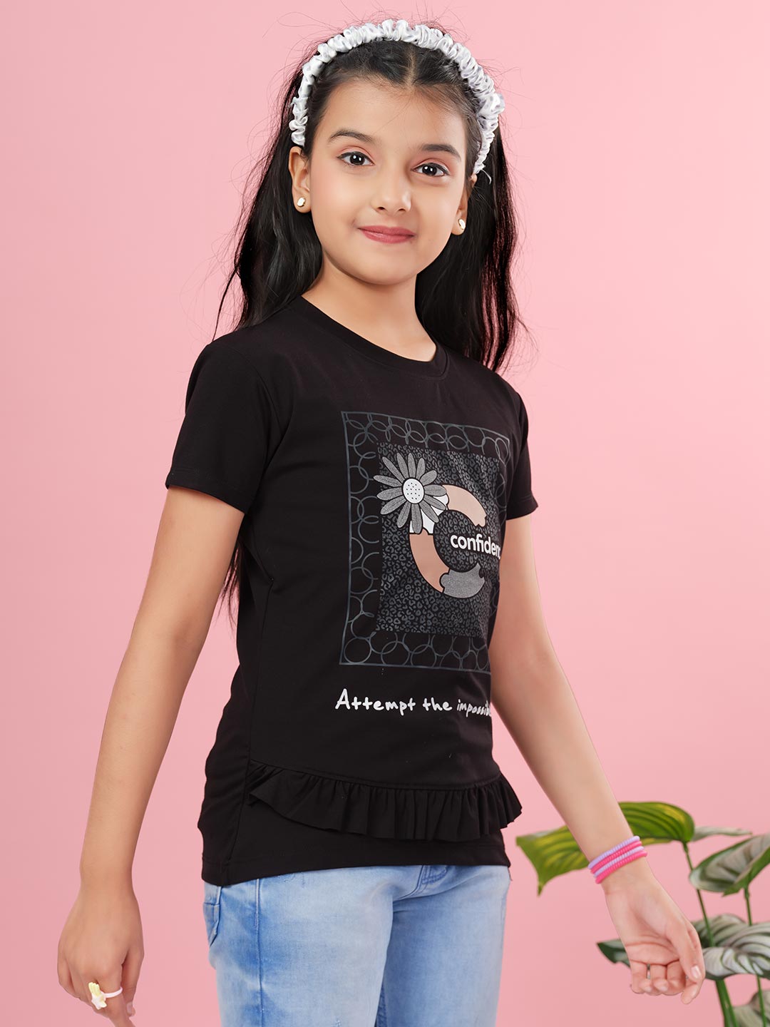 fg 1850 round neck half sleeve t-shirt for girls #color_black