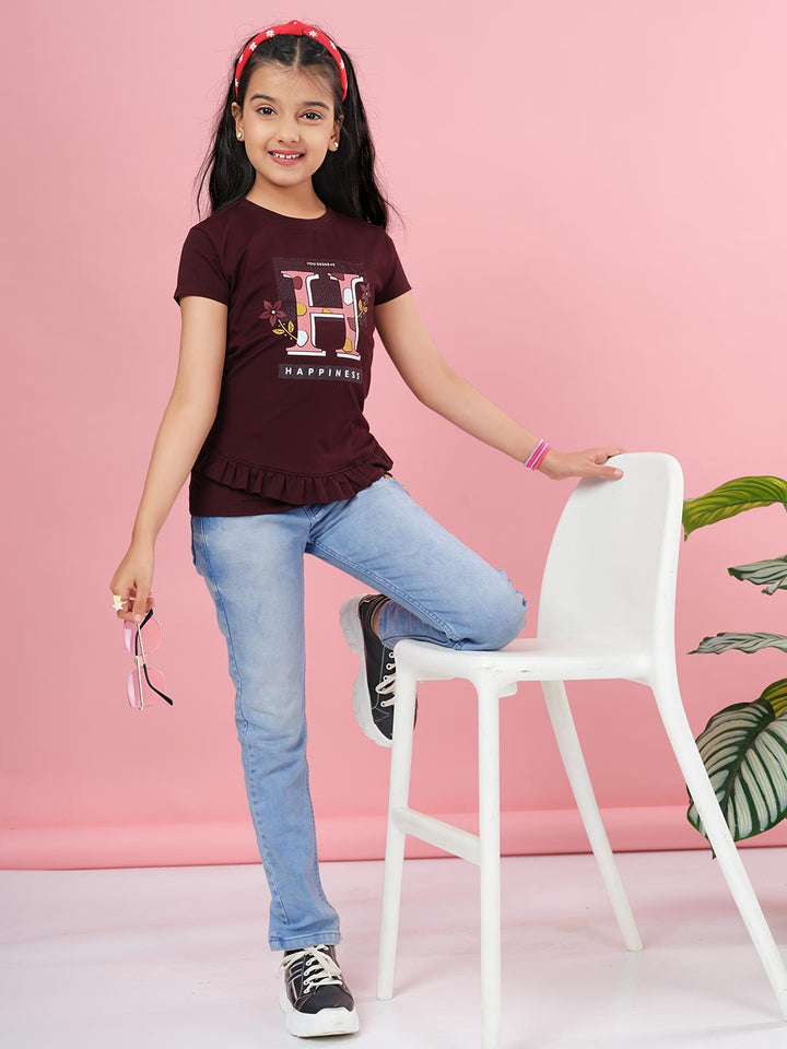 fg 1850 round neck half sleeve t-shirt for girls #color_wine-berry