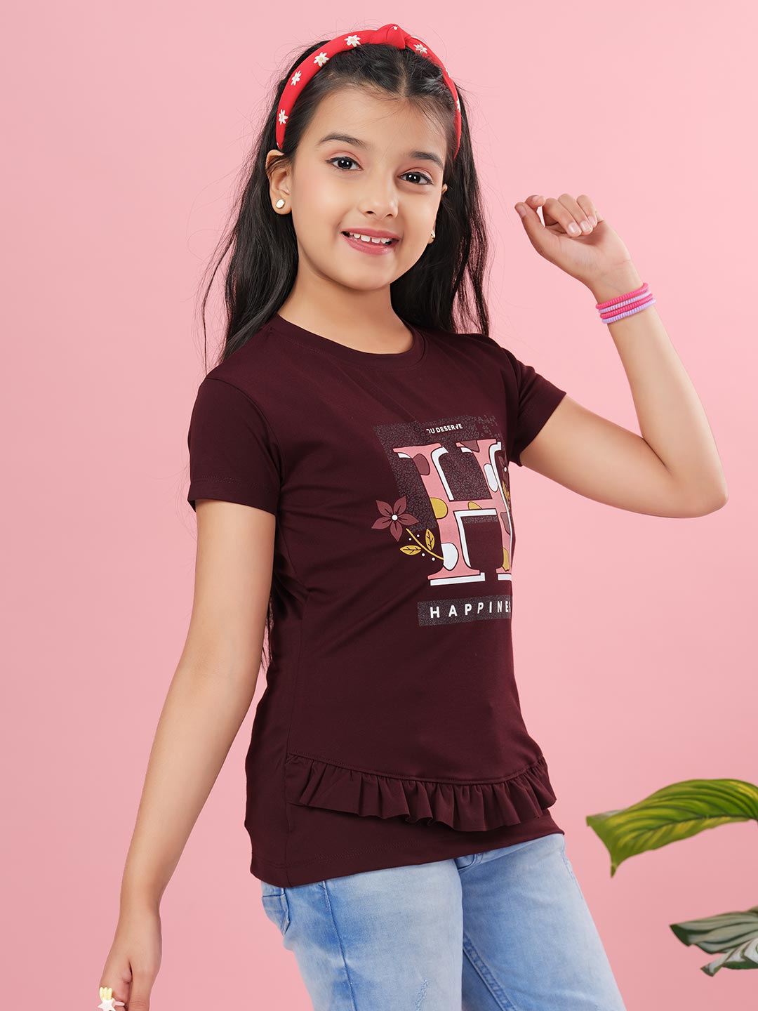 fg 1850 round neck half sleeve t-shirt for girls #color_wine-berry