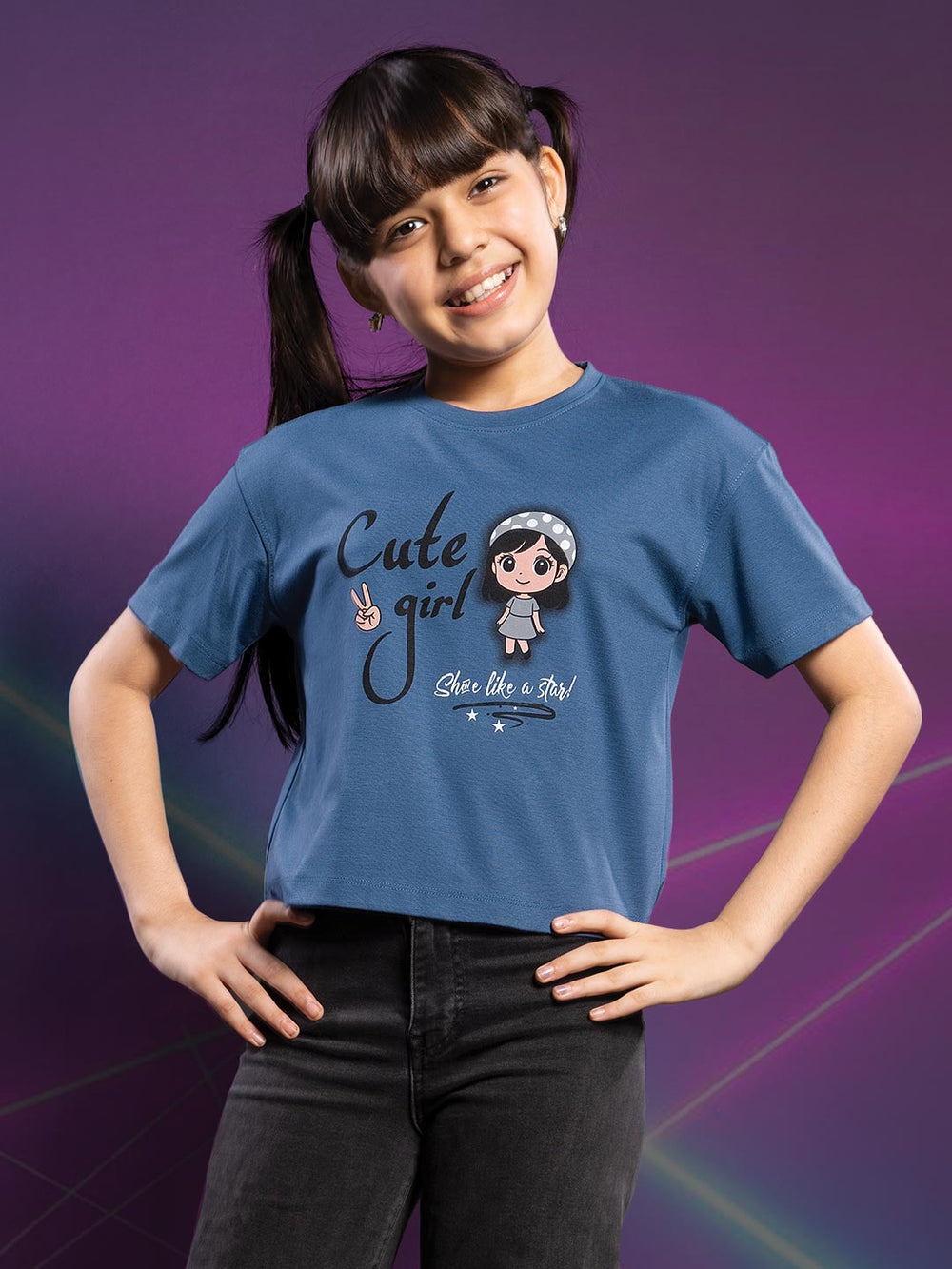 fg tencel lycra printed crop top tees for girls color astronaut blue